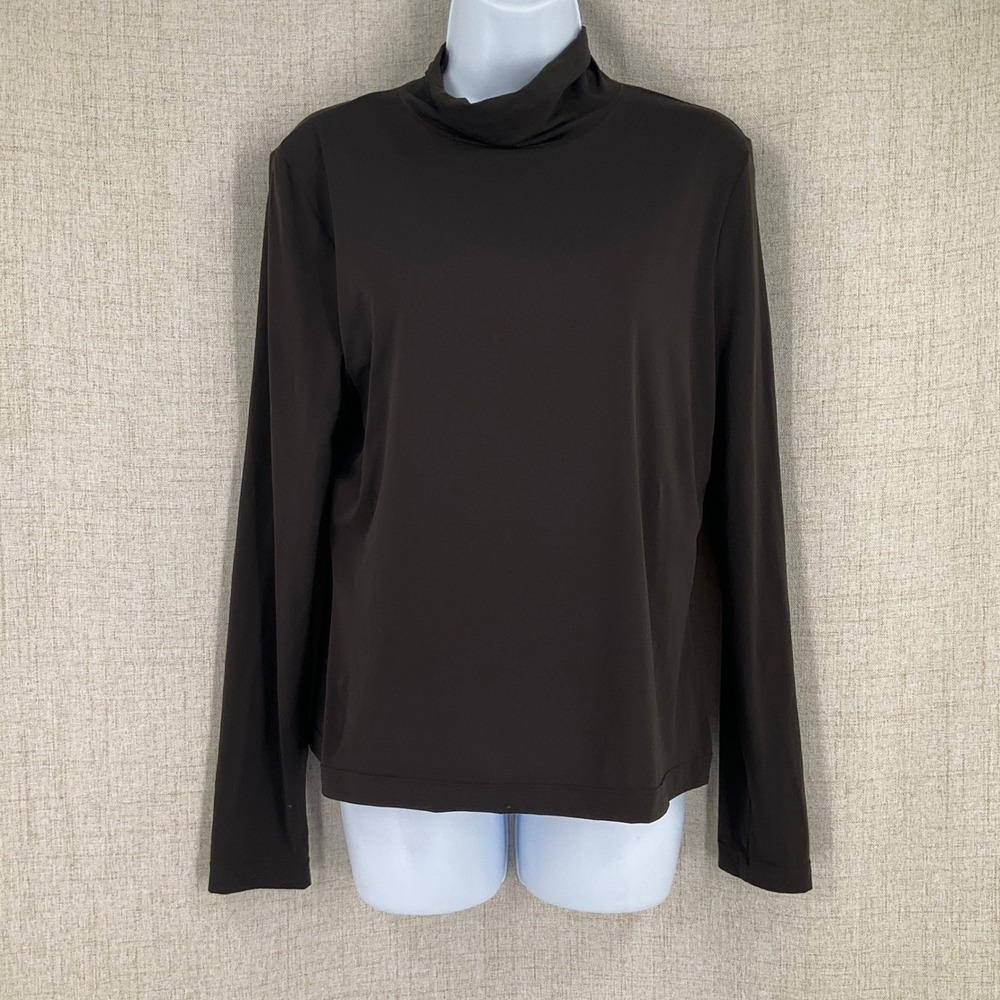 St. John Mock Neck Top Women Size M Brown Long Sleeve Classic Capsule Layering